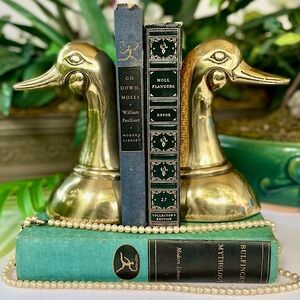 Brass Ducks Bookends Pair Mallards Vintage Korean Korea Set of Two
